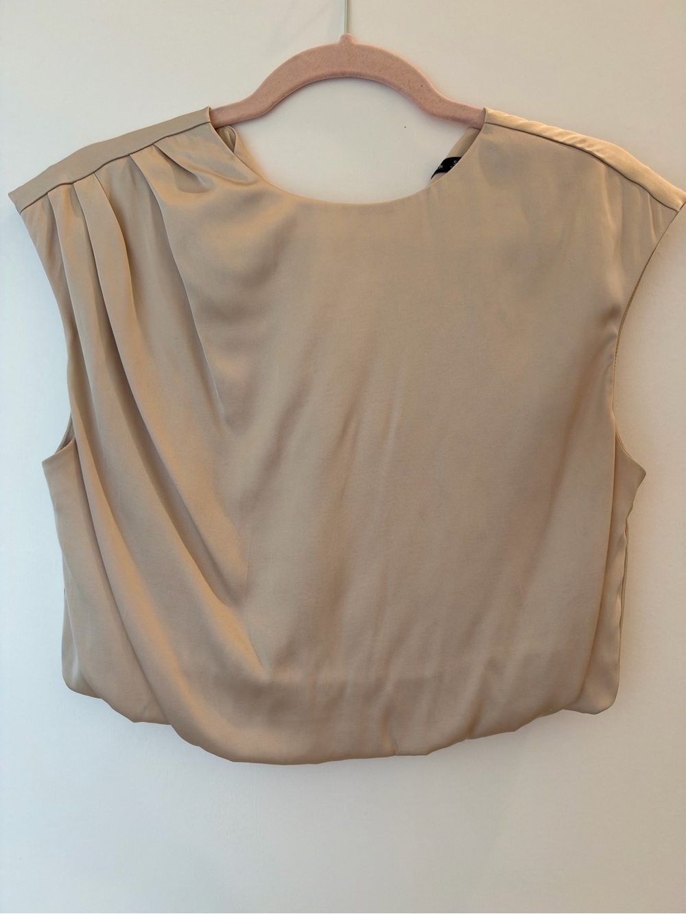 Abercrombie & Fitch Champagne Satin Bubble Hem Top Beige Small